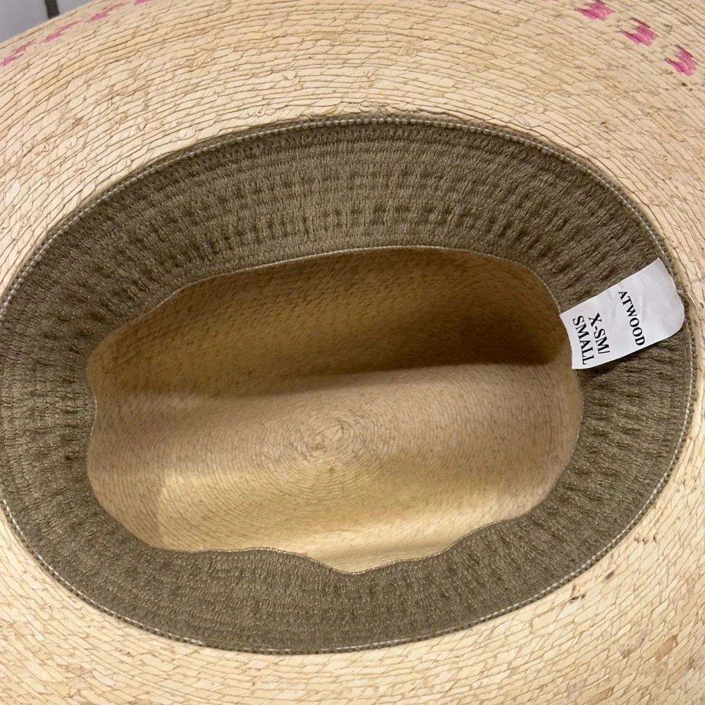 Atwood Kids XS/Small Cowboy Hat Tan Pink Whipstitch Straw Western Cowgirl Rodeo